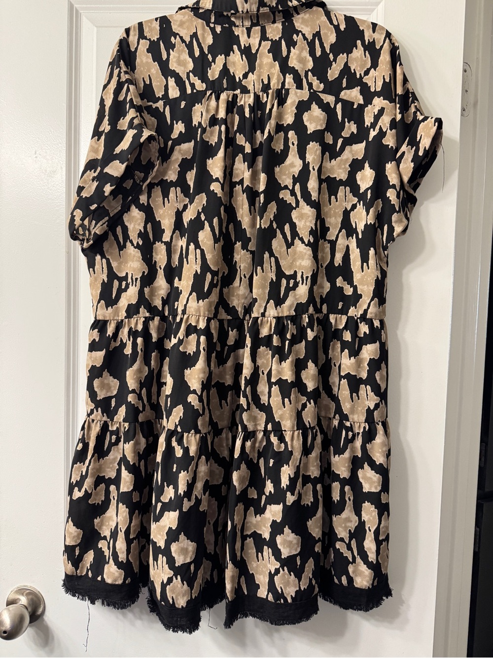 Umgee Black and Beige Tiered Casual Shirt Dress - Picture 2 of 5